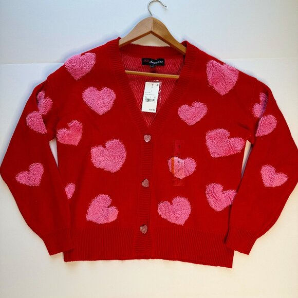 NWT 33 Degrees Red Sweater with Hearts  Valentines Day Pattern Size Small - Picture 1 of 8